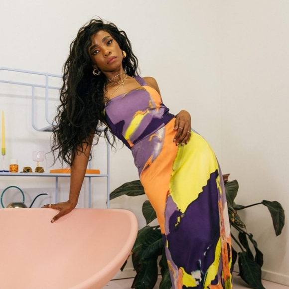 The Drop Multi Abstract Print Button Midi Dress Size 2X NWT P2P 23.5 In - Picture 2 of 8